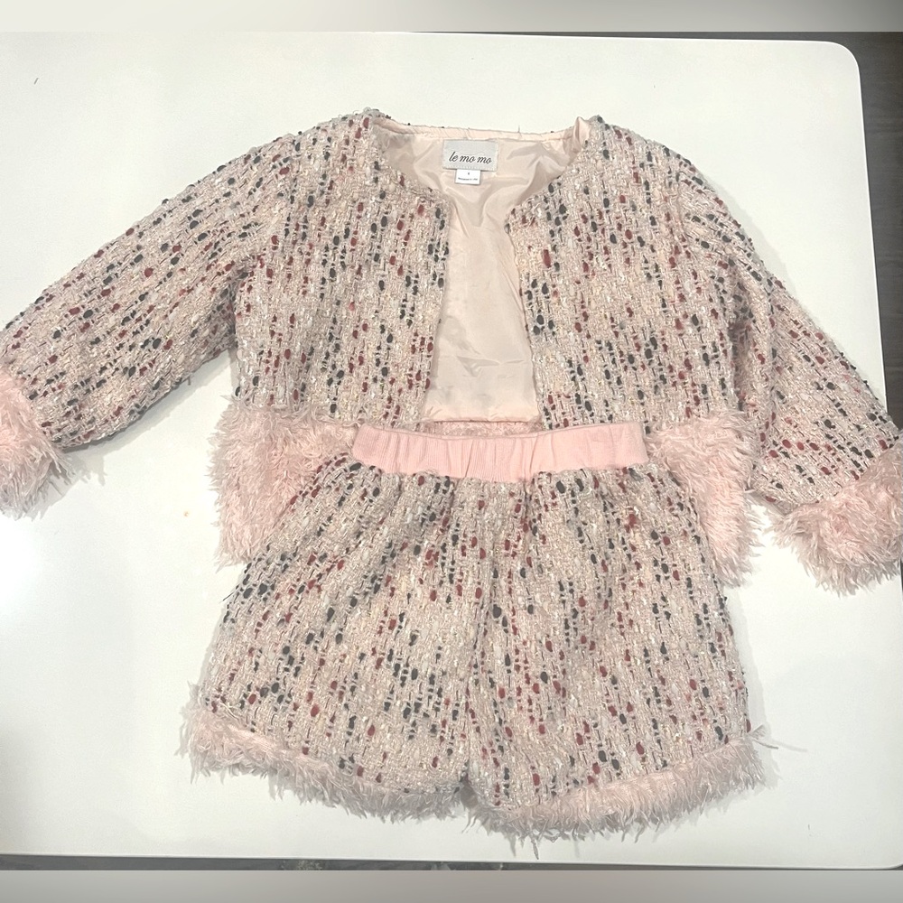 Le ma ma girls 2 piece pink tweed set.